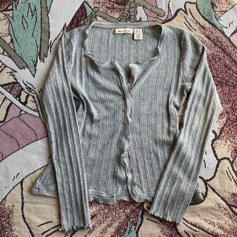 DKNY Ribbed Frill Pointelle Knit Cardigan Top🌬️